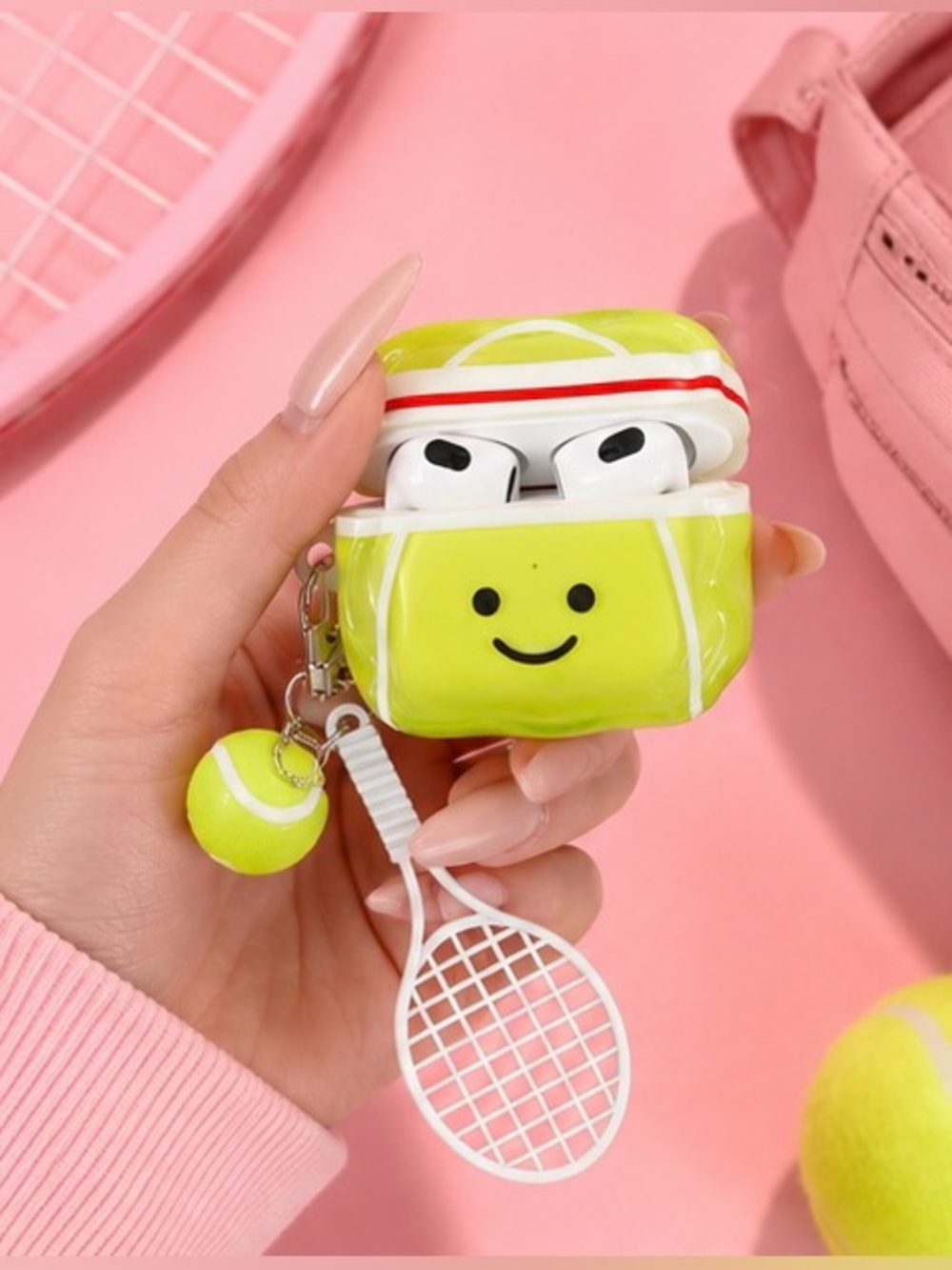 Cute Tennis AirPods Case with Racket Charm | Fits AirPods 4, 3, 2, Pro & Pro2 💗🎾